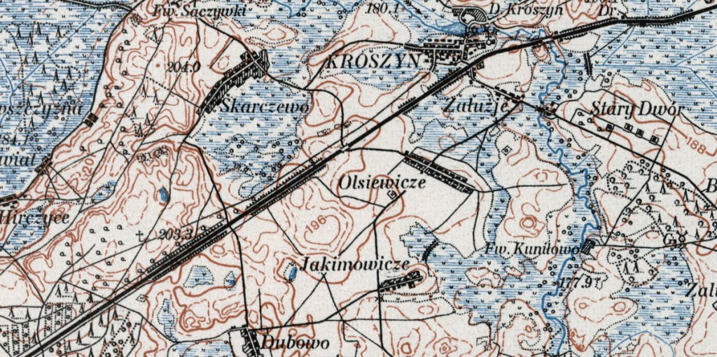 Ваколіцы Крашына на польскай мапе 1932 года. Baranowicze Kroszyn