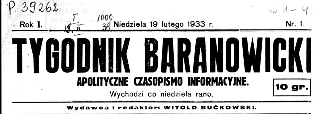 Tygodnik Baranowicki №1 ад 19-02-1933 baranowicze